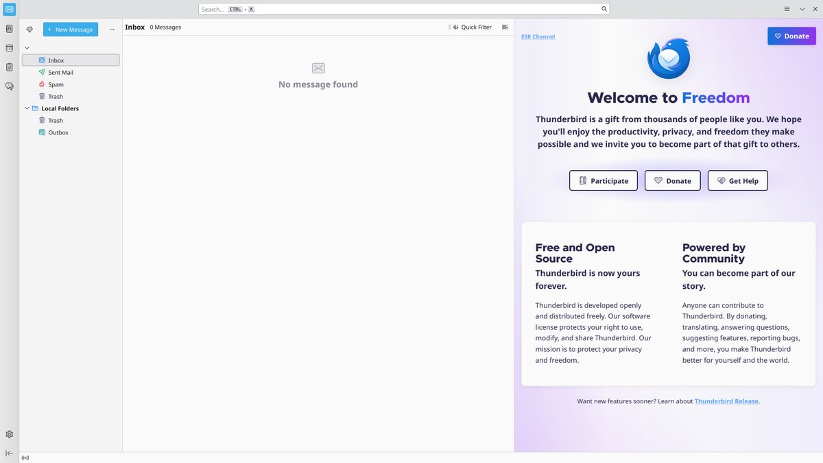 Pantalla del programa de correo Mozilla Thunderbird en un computador
