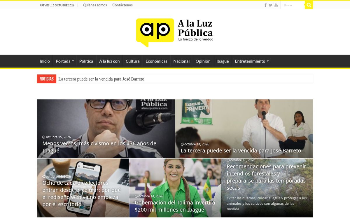 Sitio web A la luz pública: captura de pantalla